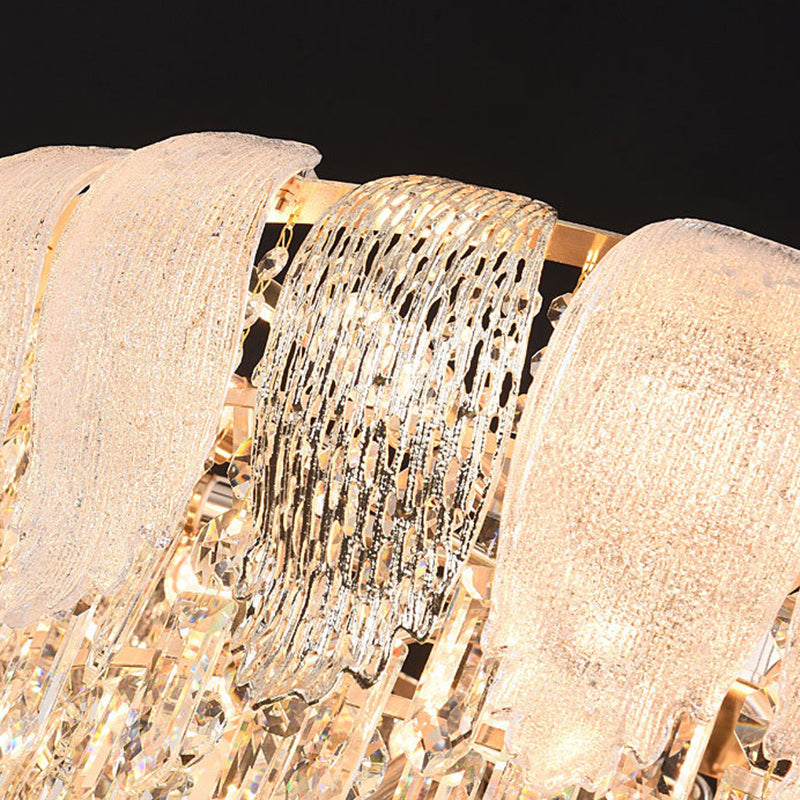 Lustre moderne rond en fer avec cristaux 9/15/21 lumières pour salon 