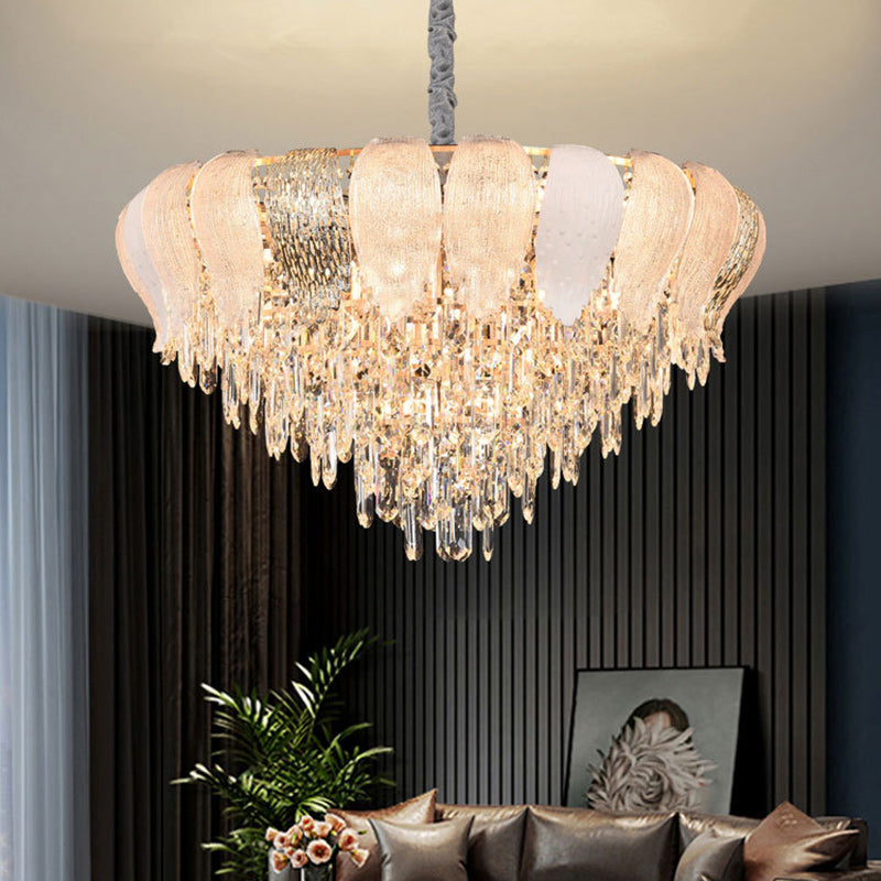Lustre moderne rond en fer avec cristaux 9/15/21 lumières pour salon 