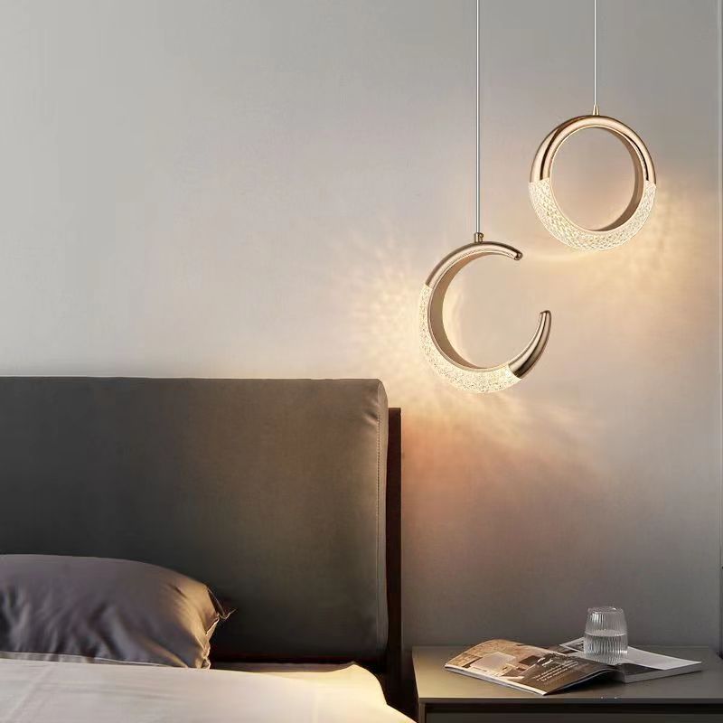 Lustre LED en acrylique avec anneau de luxe moderne lune ronde en matériel d&