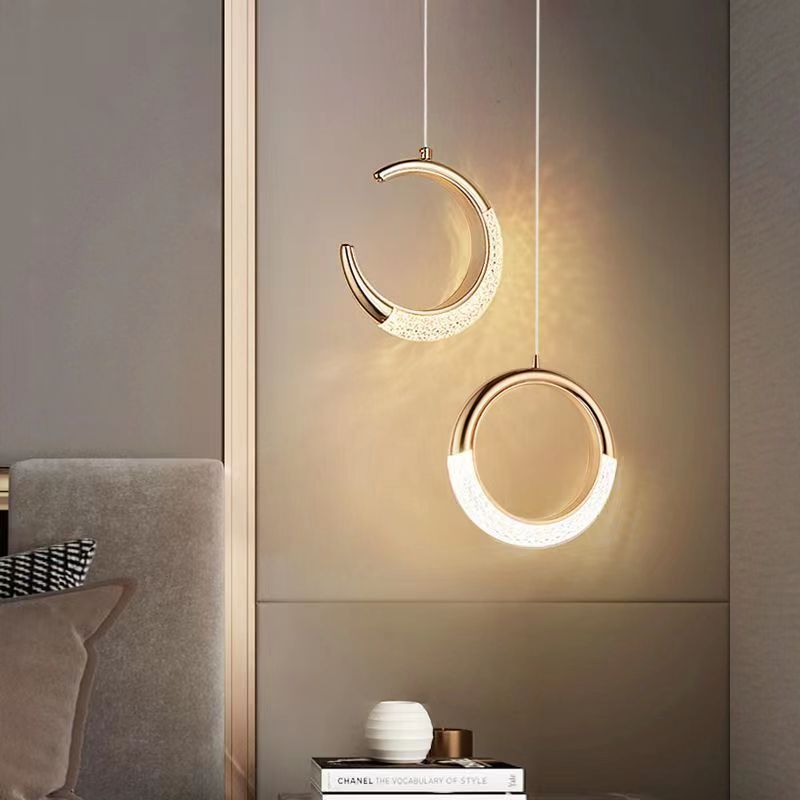Lustre LED en acrylique avec anneau de luxe moderne lune ronde en matériel d&