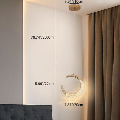 Lustre LED en acrylique avec anneau de luxe moderne lune ronde en matériel d'aluminium pour chambre à coucher 