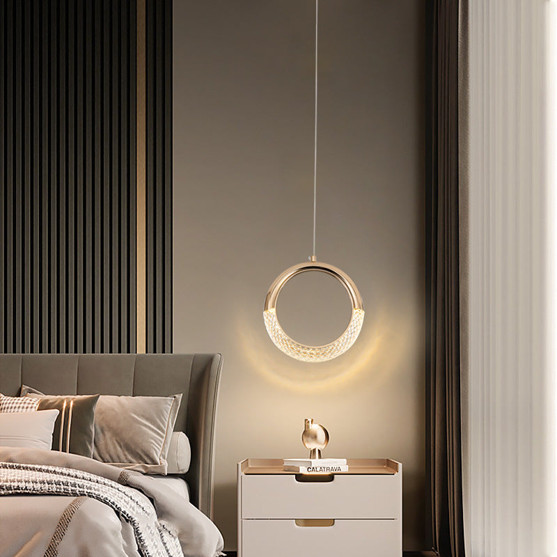 Lustre LED en acrylique avec anneau de luxe moderne lune ronde en matériel d&