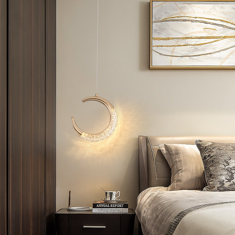 Lustre LED en acrylique avec anneau de luxe moderne lune ronde en matériel d&