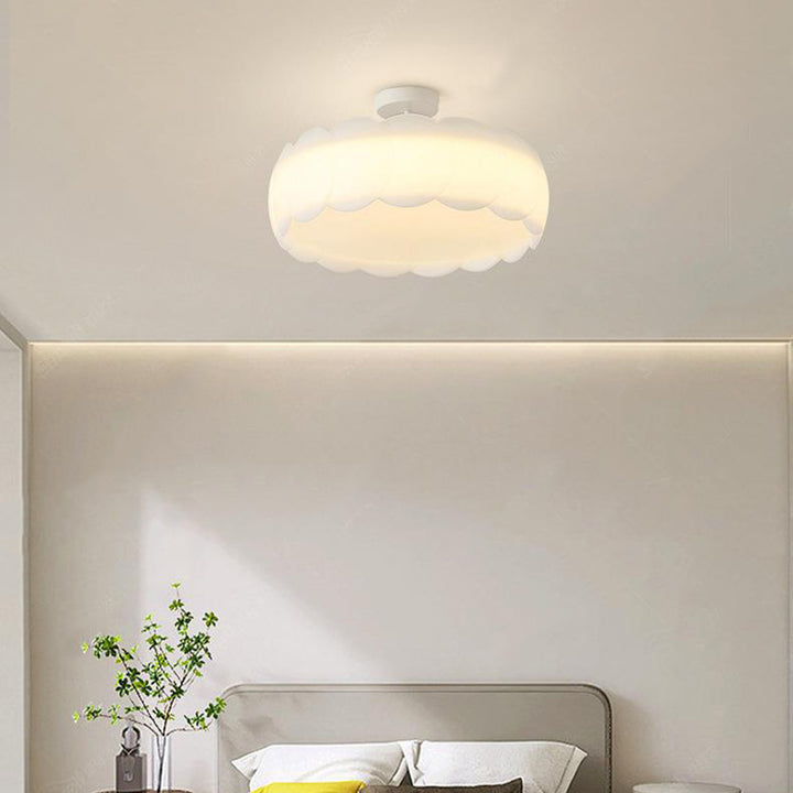 Luz de techo semi-empotrada contemporánea escandinava redonda de encaje crema de hardware PE para dormitorio 