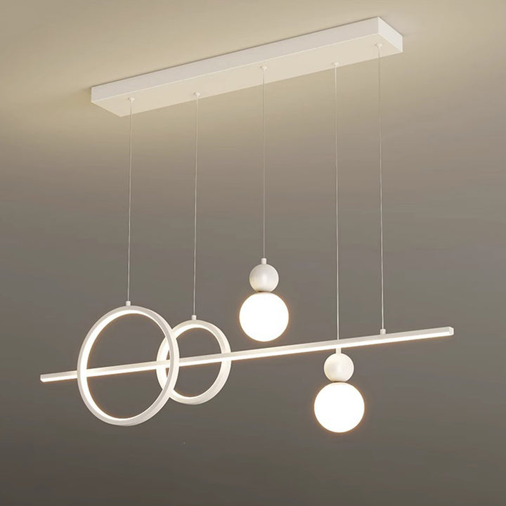 Suspension LED contemporaine scandinave crème linéaire ronde orbe en fer moulé par rotation pour salle à manger 