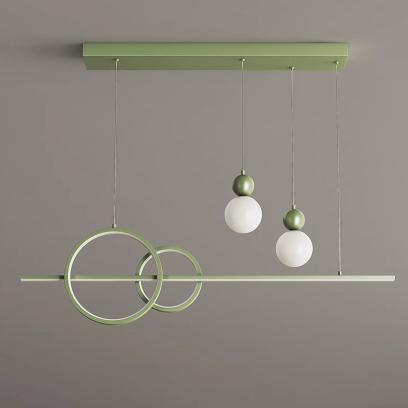 Suspension LED contemporaine scandinave crème linéaire ronde orbe en fer moulé par rotation pour salle à manger 