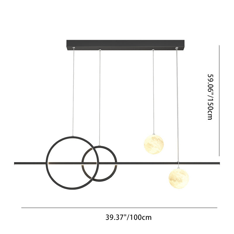 Suspension LED contemporaine scandinave crème linéaire ronde orbe en fer moulé par rotation pour salle à manger 
