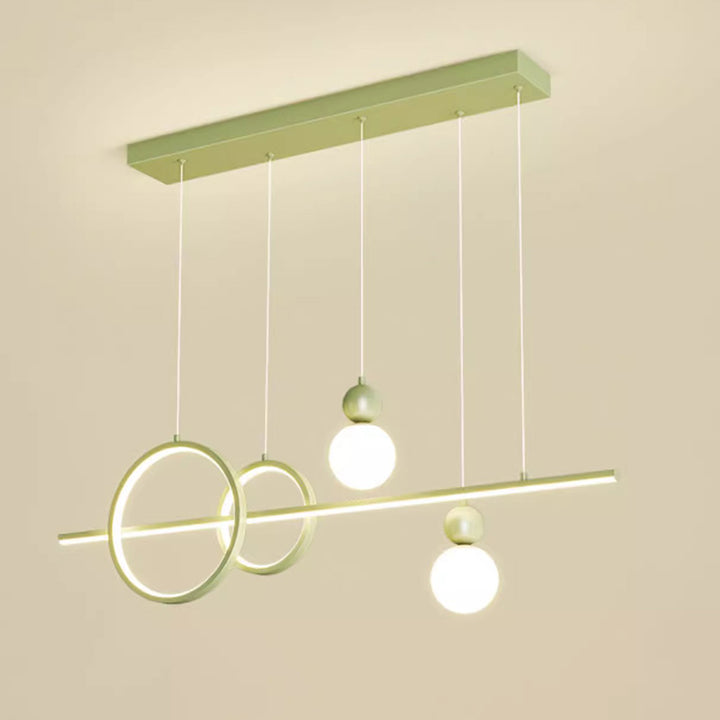Suspension LED contemporaine scandinave crème linéaire ronde orbe en fer moulé par rotation pour salle à manger 