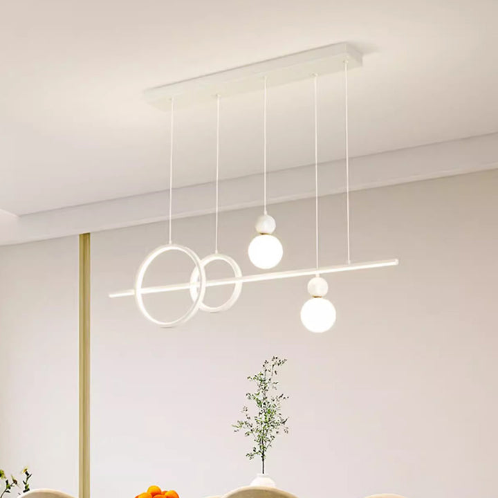 Suspension LED contemporaine scandinave crème linéaire ronde orbe en fer moulé par rotation pour salle à manger 