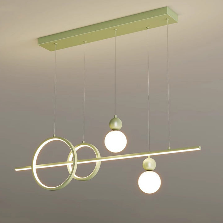 Suspension LED contemporaine scandinave crème linéaire ronde orbe en fer moulé par rotation pour salle à manger 