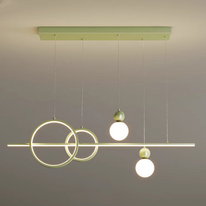 Suspension LED contemporaine scandinave crème linéaire ronde orbe en fer moulé par rotation pour salle à manger 