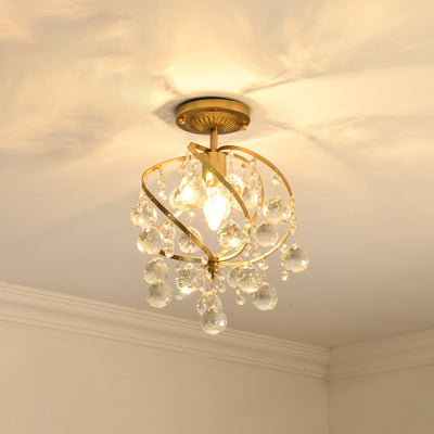 Dôme Rond de Luxe Moderne en Fer et Cristal 1/3 Lumière Semi-Encastrée pour Plafond de Chambre 