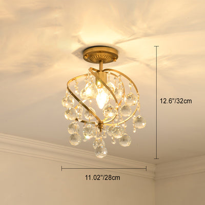 Dôme Rond de Luxe Moderne en Fer et Cristal 1/3 Lumière Semi-Encastrée pour Plafond de Chambre 