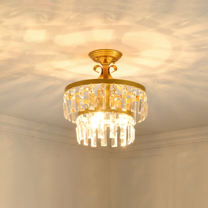Dôme Rond de Luxe Moderne en Fer et Cristal 1/3 Lumière Semi-Encastrée pour Plafond de Chambre 