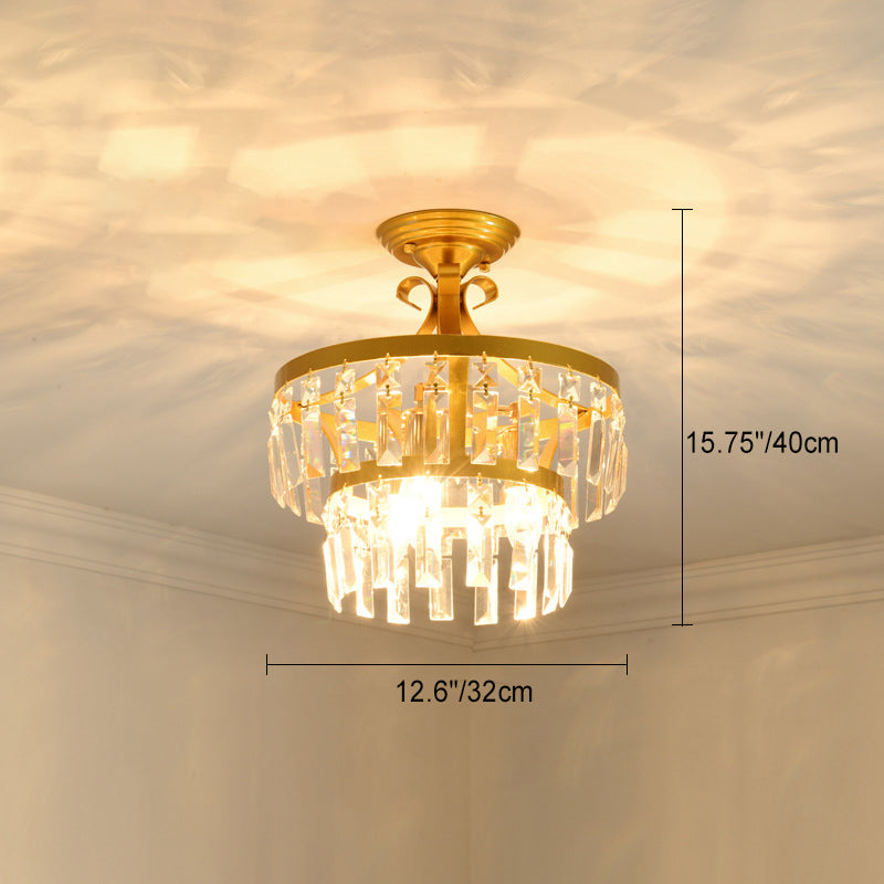Dôme Rond de Luxe Moderne en Fer et Cristal 1/3 Lumière Semi-Encastrée pour Plafond de Chambre 