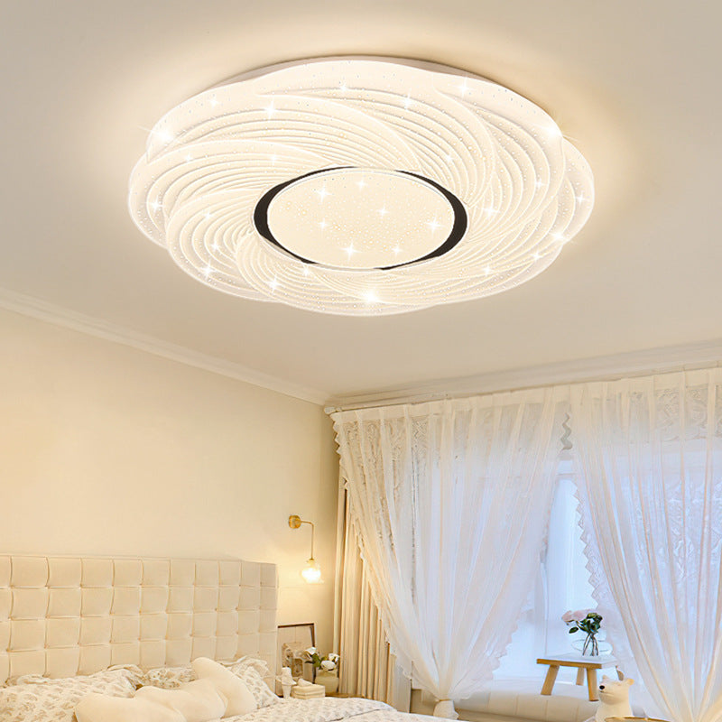 Plafonnier LED moderne minimaliste crème étoile tempête dôme rond en fer PVC pour chambre à coucher 