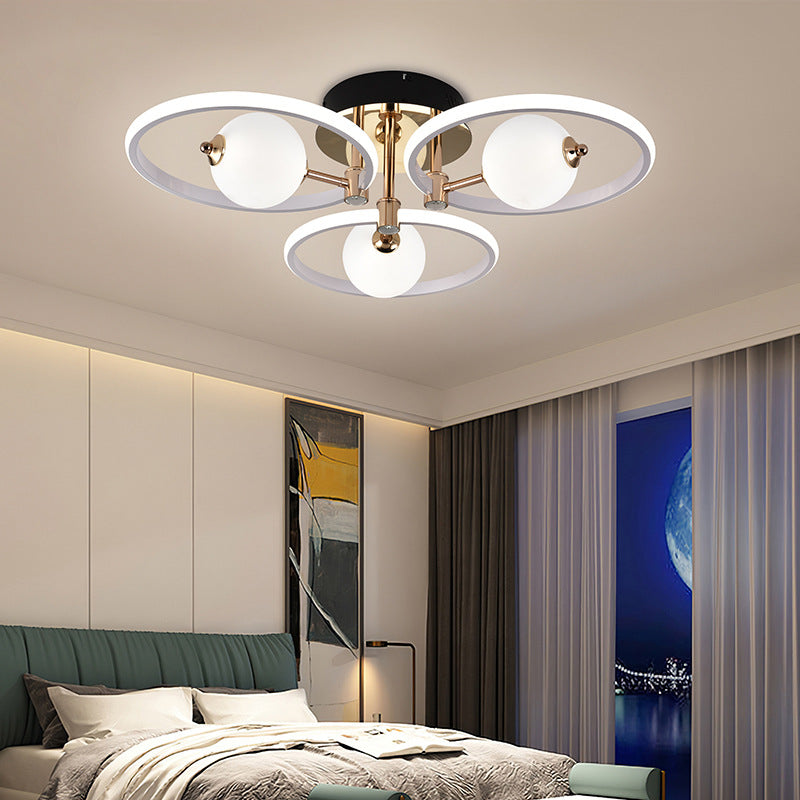 Contemporain Scandinave Rond Dôme Orbe Aluminium Acrylique LED Plafonnier Semi-Encastré Pour Salon 