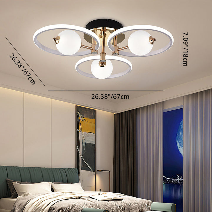 Contemporain Scandinave Rond Dôme Orbe Aluminium Acrylique LED Plafonnier Semi-Encastré Pour Salon 
