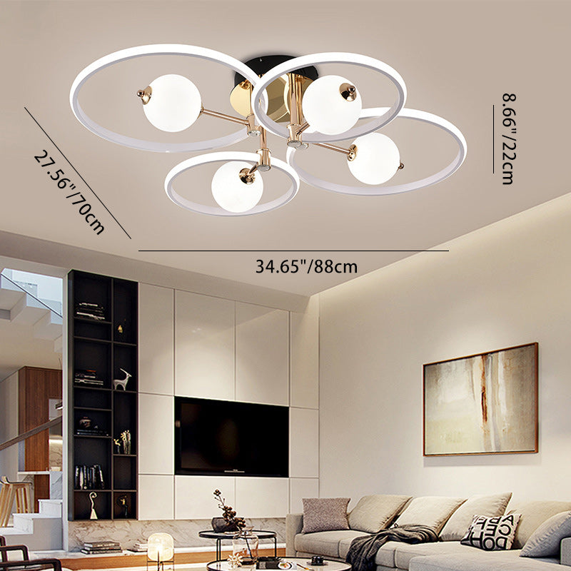 Contemporain Scandinave Rond Dôme Orbe Aluminium Acrylique LED Plafonnier Semi-Encastré Pour Salon 