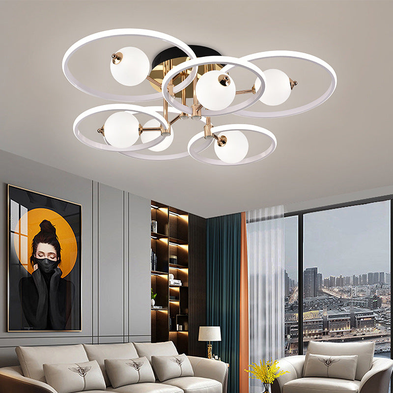 Contemporain Scandinave Rond Dôme Orbe Aluminium Acrylique LED Plafonnier Semi-Encastré Pour Salon 