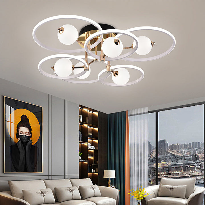 Contemporain Scandinave Rond Dôme Orbe Aluminium Acrylique LED Plafonnier Semi-Encastré Pour Salon 
