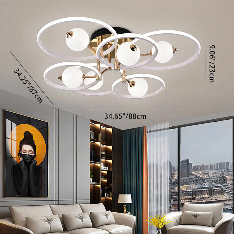 Contemporain Scandinave Rond Dôme Orbe Aluminium Acrylique LED Plafonnier Semi-Encastré Pour Salon 