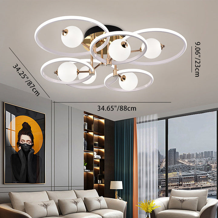 Contemporain Scandinave Rond Dôme Orbe Aluminium Acrylique LED Plafonnier Semi-Encastré Pour Salon 