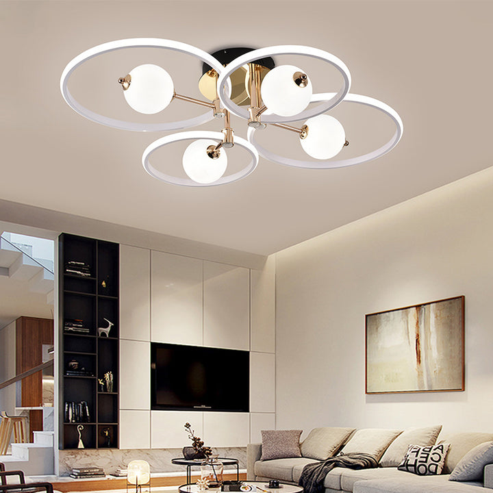 Contemporain Scandinave Rond Dôme Orbe Aluminium Acrylique LED Plafonnier Semi-Encastré Pour Salon 