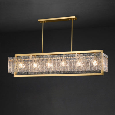 Moderne Luxus Rechteck Linear Kupfer Glas 5/6 Licht Kronleuchter Für Esszimmer 