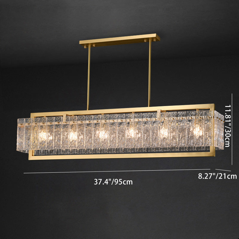 Moderne Luxus Rechteck Linear Kupfer Glas 5/6 Licht Kronleuchter Für Esszimmer 