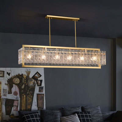 Moderne Luxus Rechteck Linear Kupfer Glas 5/6 Licht Kronleuchter Für Esszimmer 