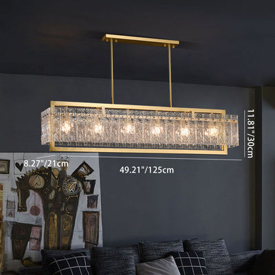 Moderne Luxus Rechteck Linear Kupfer Glas 5/6 Licht Kronleuchter Für Esszimmer 
