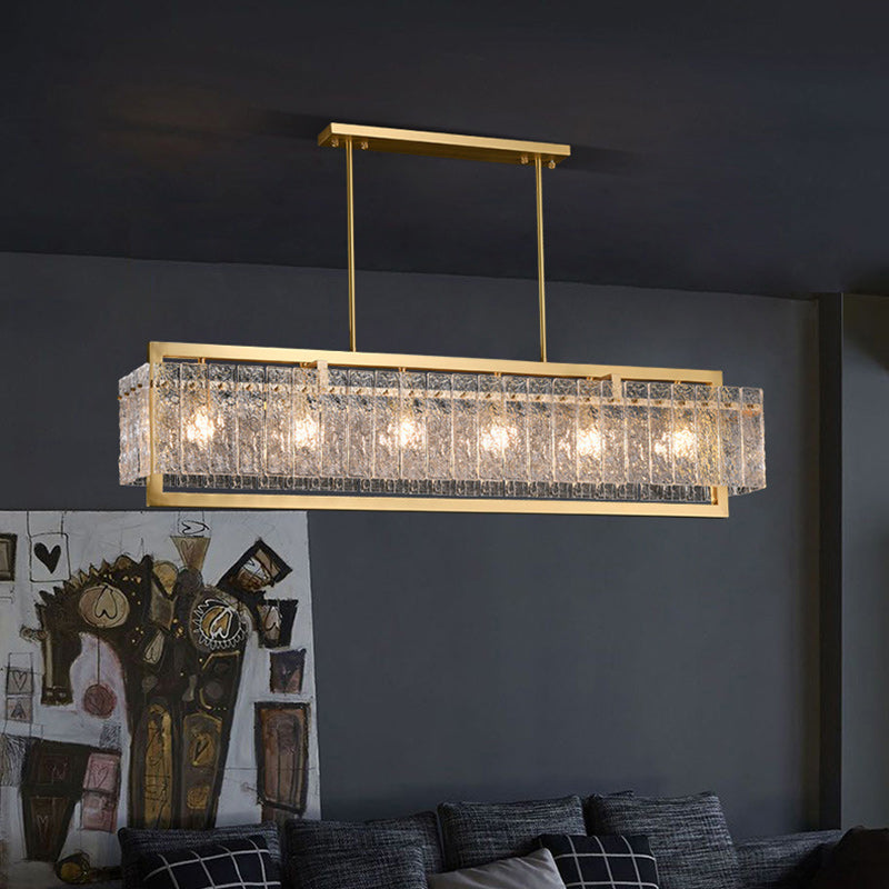 Moderne Luxus Rechteck Linear Kupfer Glas 5/6 Licht Kronleuchter Für Esszimmer 