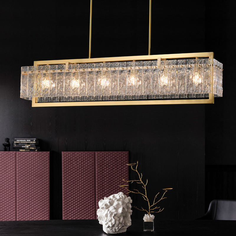 Moderne Luxus Rechteck Linear Kupfer Glas 5/6 Licht Kronleuchter Für Esszimmer 