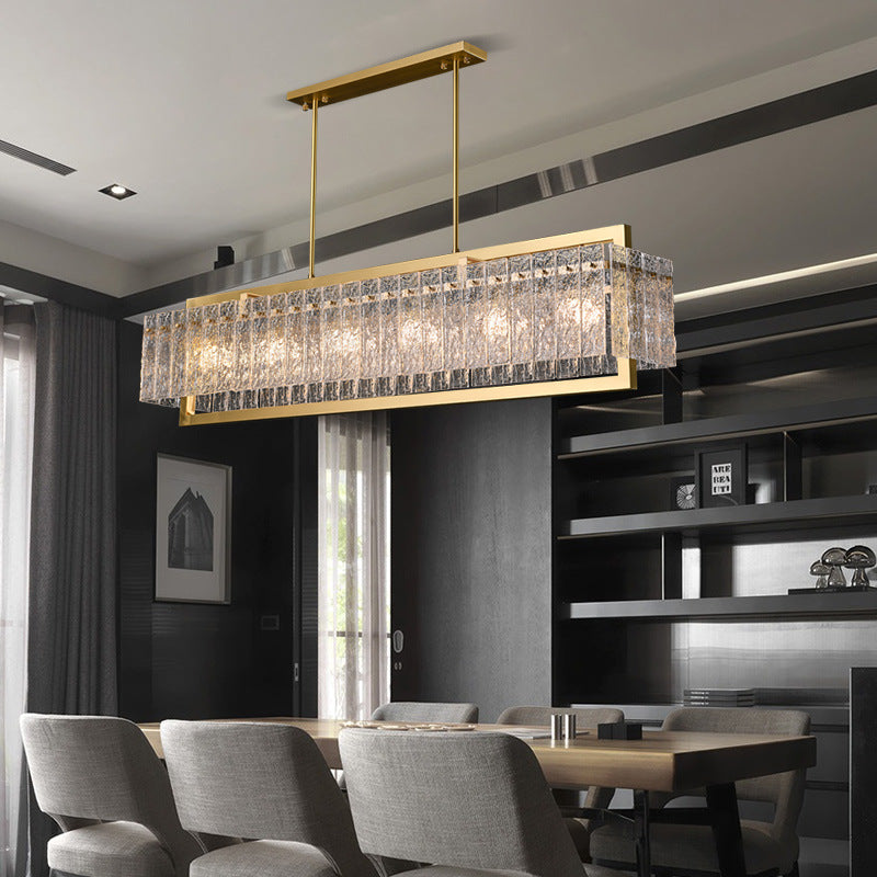Moderne Luxus Rechteck Linear Kupfer Glas 5/6 Licht Kronleuchter Für Esszimmer 