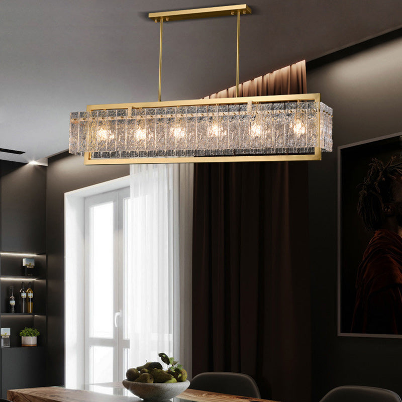 Moderne Luxus Rechteck Linear Kupfer Glas 5/6 Licht Kronleuchter Für Esszimmer 