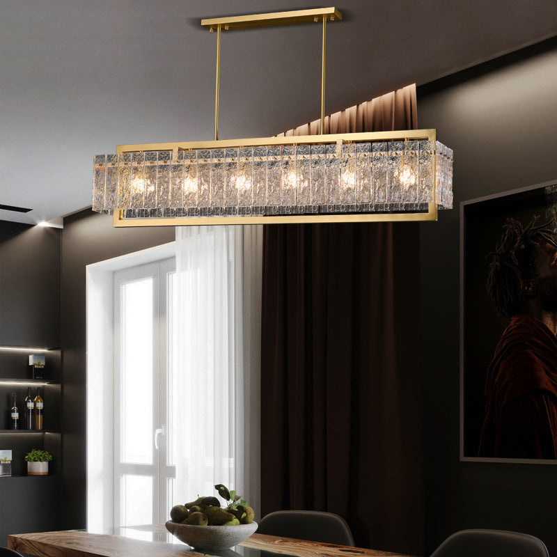 Moderne Luxus Rechteck Linear Kupfer Glas 5/6 Licht Kronleuchter Für Esszimmer 