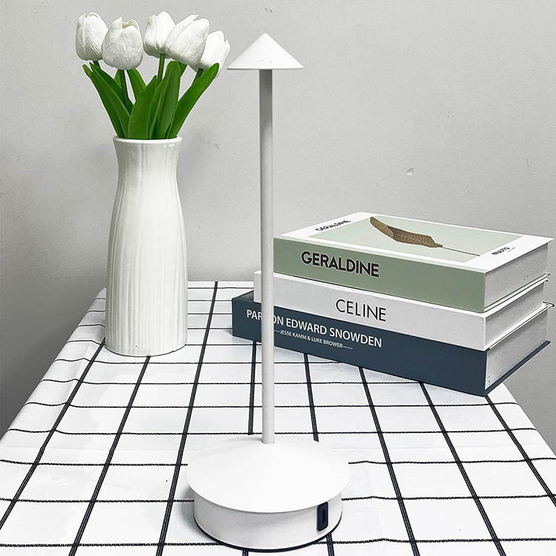 Modern Minimalist USB Pointed Round Metal LED Table Lamp For Bedroom