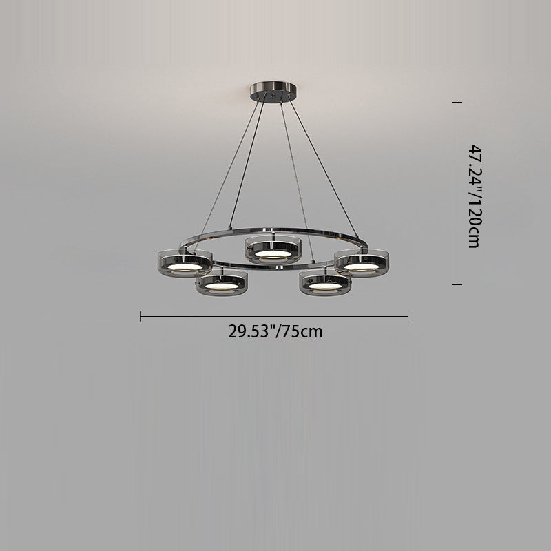 Lustre Rond Créatif Contemporain Disque Fer Aluminium Verre Acrylique LED Lustre Pour Chambre 