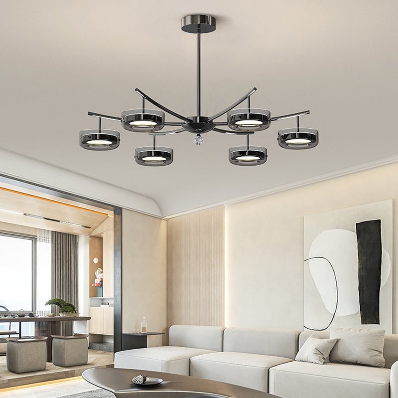 Lustre Rond Créatif Contemporain Disque Fer Aluminium Verre Acrylique LED Lustre Pour Chambre 