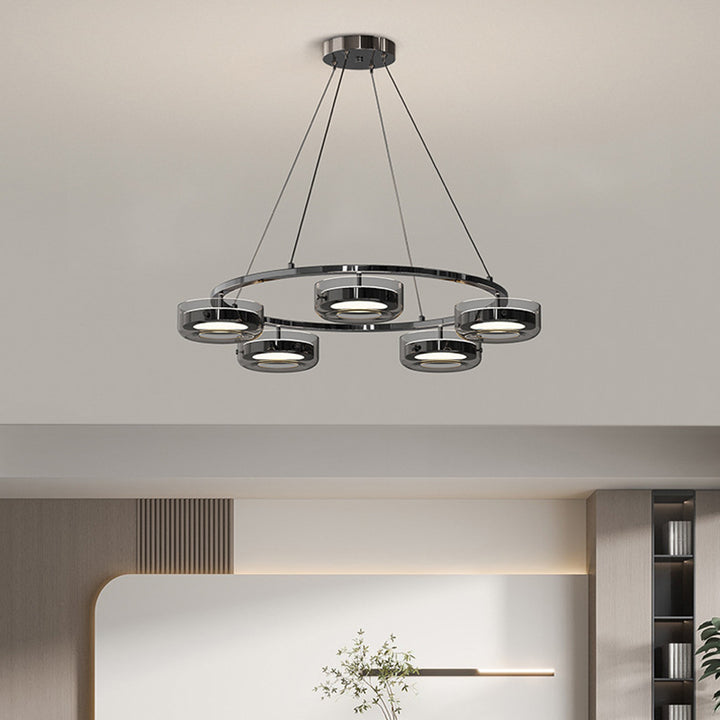Lustre Rond Créatif Contemporain Disque Fer Aluminium Verre Acrylique LED Lustre Pour Chambre 