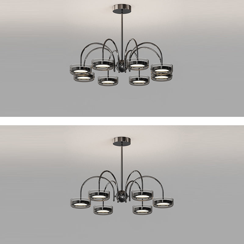 Lustre Rond Créatif Contemporain Disque Fer Aluminium Verre Acrylique LED Lustre Pour Chambre 