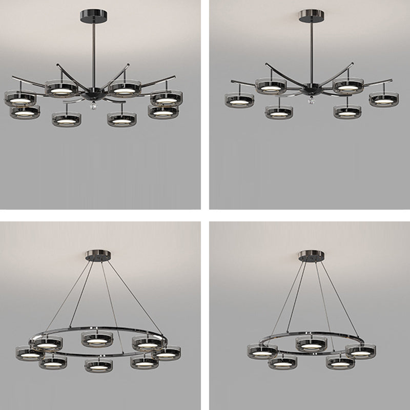 Lustre Rond Créatif Contemporain Disque Fer Aluminium Verre Acrylique LED Lustre Pour Chambre 