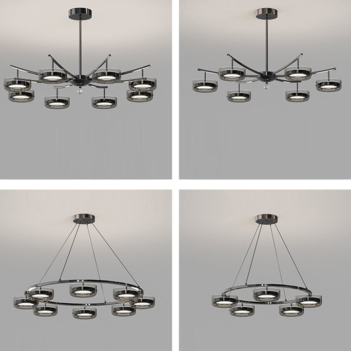 Lustre Rond Créatif Contemporain Disque Fer Aluminium Verre Acrylique LED Lustre Pour Chambre 