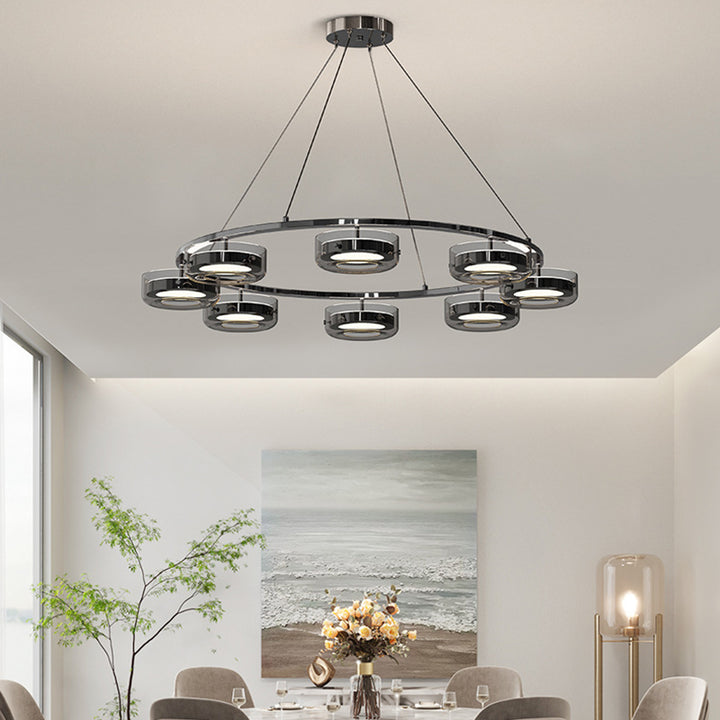 Lustre Rond Créatif Contemporain Disque Fer Aluminium Verre Acrylique LED Lustre Pour Chambre 