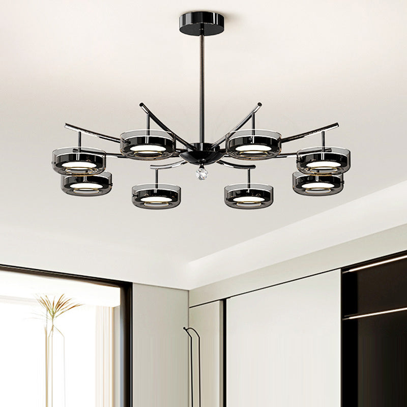 Lustre Rond Créatif Contemporain Disque Fer Aluminium Verre Acrylique LED Lustre Pour Chambre 
