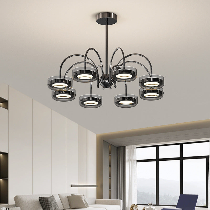 Lustre Rond Créatif Contemporain Disque Fer Aluminium Verre Acrylique LED Lustre Pour Chambre 