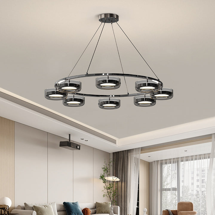 Lustre Rond Créatif Contemporain Disque Fer Aluminium Verre Acrylique LED Lustre Pour Chambre 