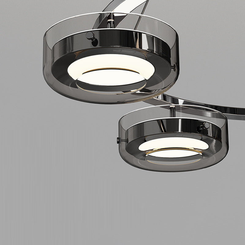 Lustre Rond Créatif Contemporain Disque Fer Aluminium Verre Acrylique LED Lustre Pour Chambre 