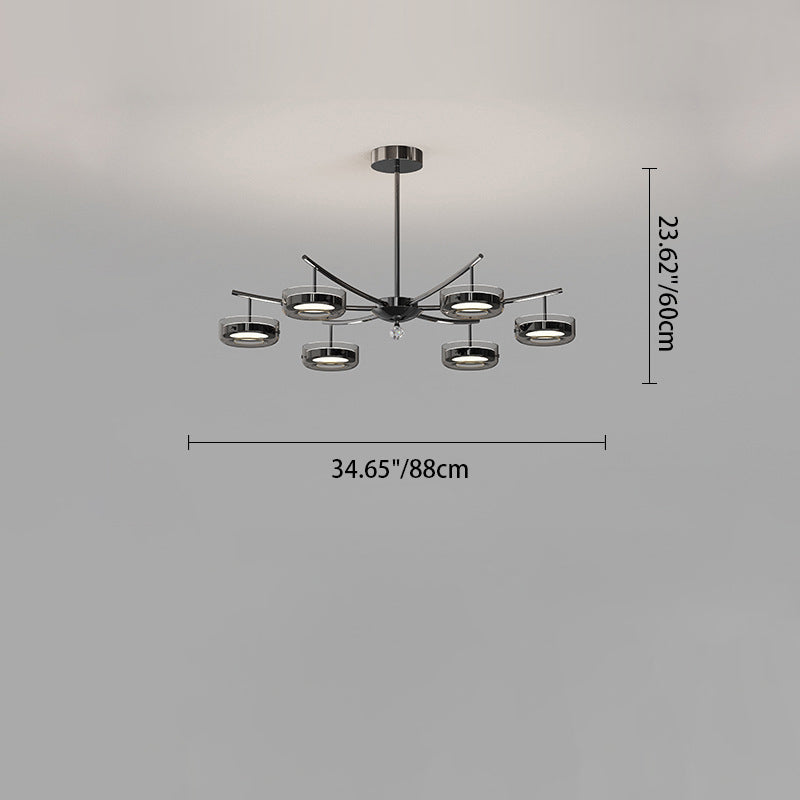 Lustre Rond Créatif Contemporain Disque Fer Aluminium Verre Acrylique LED Lustre Pour Chambre 